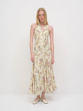 A-Line Halter V-Neck Backless Tea-Length Chiffon Dress in Butter