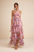 Blushing Pink Chiffon A-Line Halter Floor-Length Bridesmaid Dress