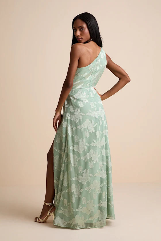 Sage Green Chiffon One Shoulder Floor-Length Bridesmaid Dress