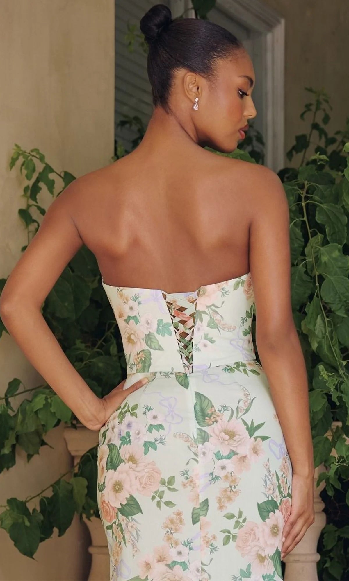 Elegant Floral Print Chiffon Mermaid Strapless Sweetheart Neck Sleeveless Slit Maxi Prom Dresses