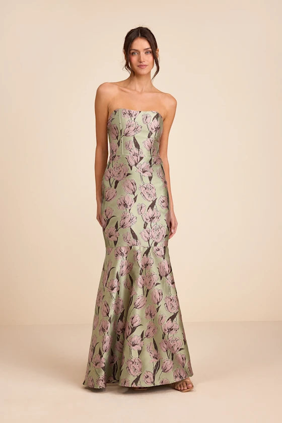 Elegant Floral Print Satin Mermaid Strapless Sweetheart Neck Floor-Length Prom Dresses