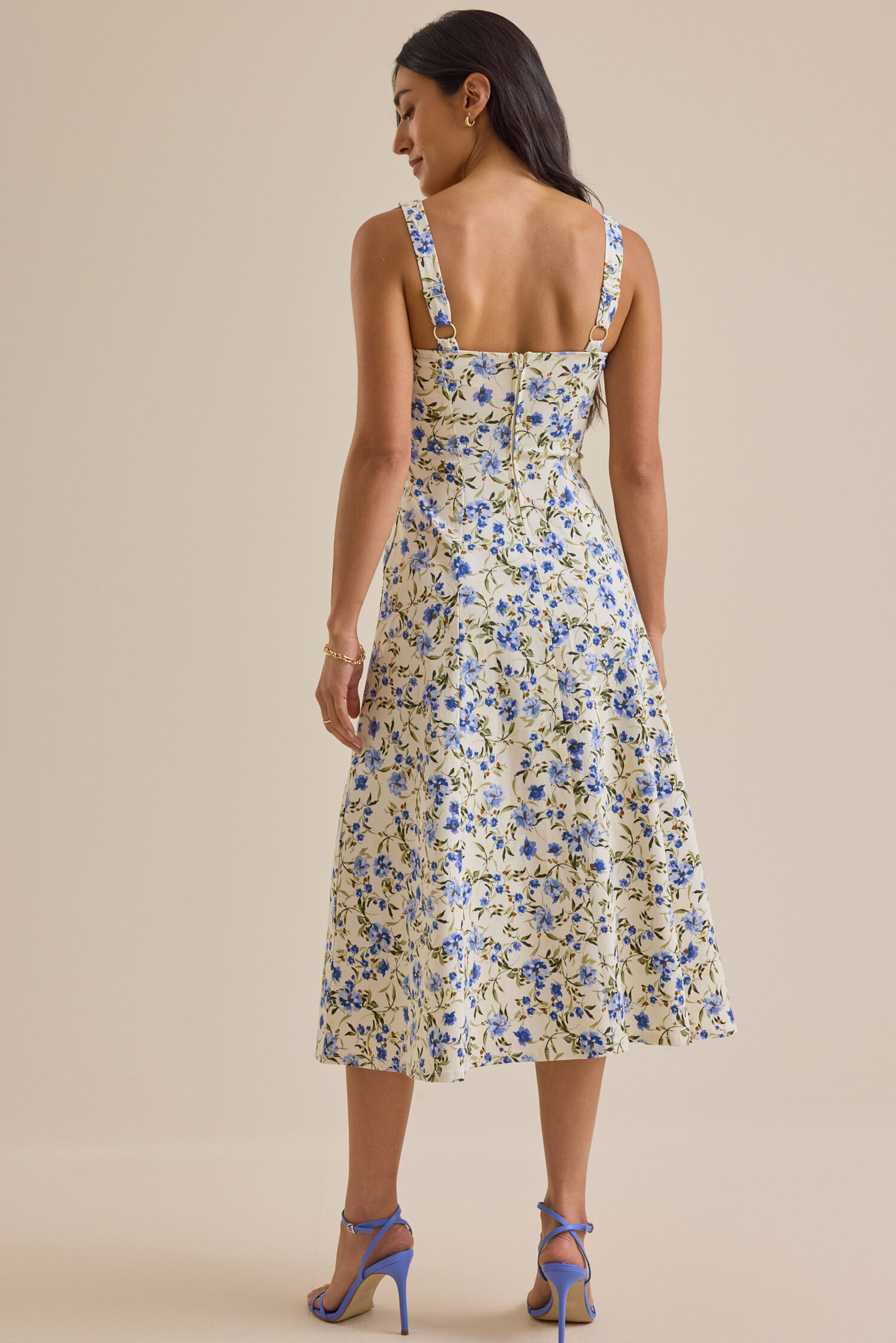 Elegant Floral Print Square-Neck A-Line Midi Prom Dresses