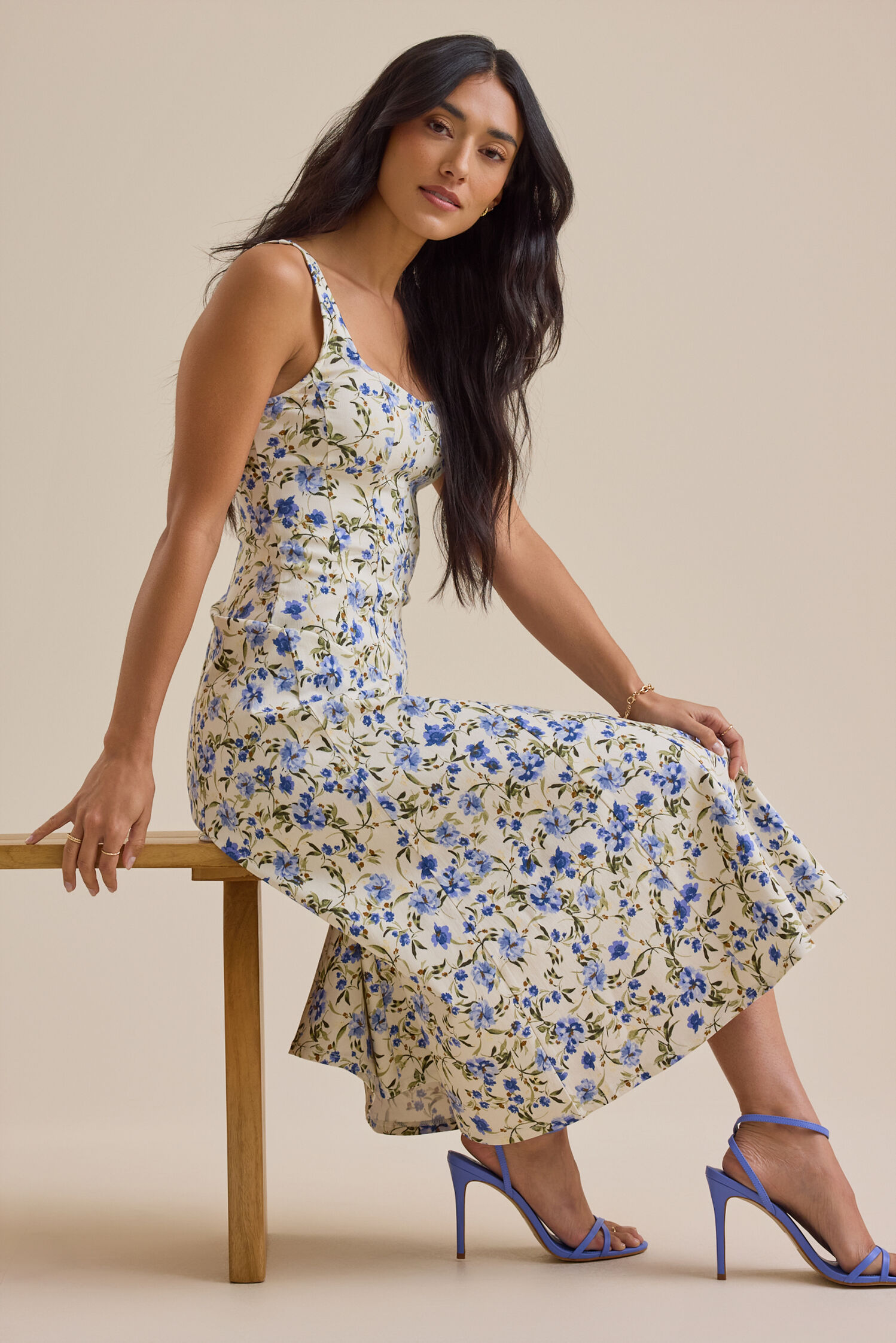Elegant Floral Print Square-Neck A-Line Midi Prom Dresses