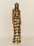 Black Satin Sheath/column Dress with Halter Neckline