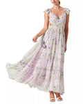Lilac Chiffon A-Line Floor-Length Dress with Pleated Bodice