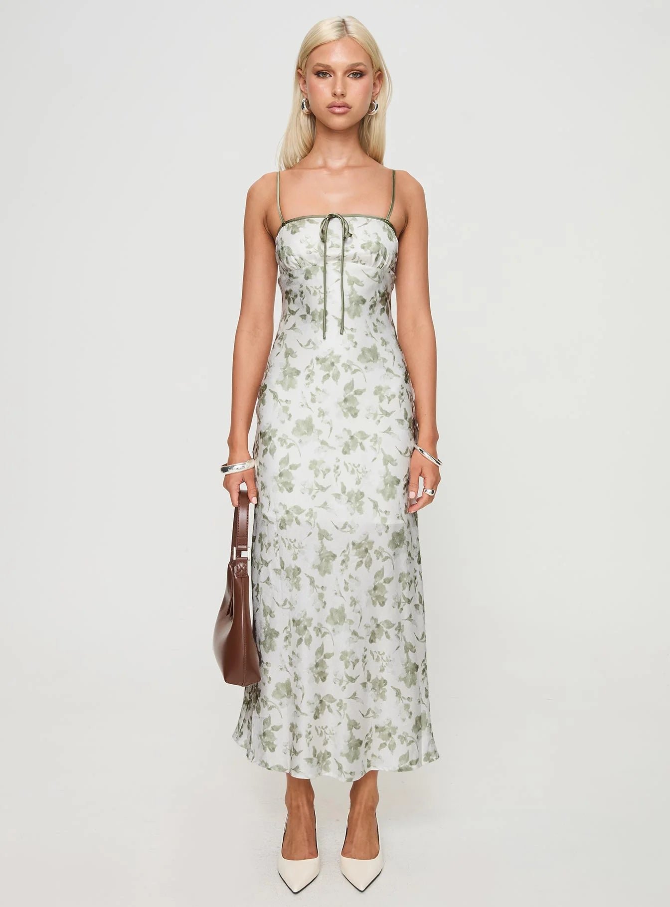 Elegant Flowy Square Neck Spaghetti Strap Open Back Midi Floral Print Prom Dress