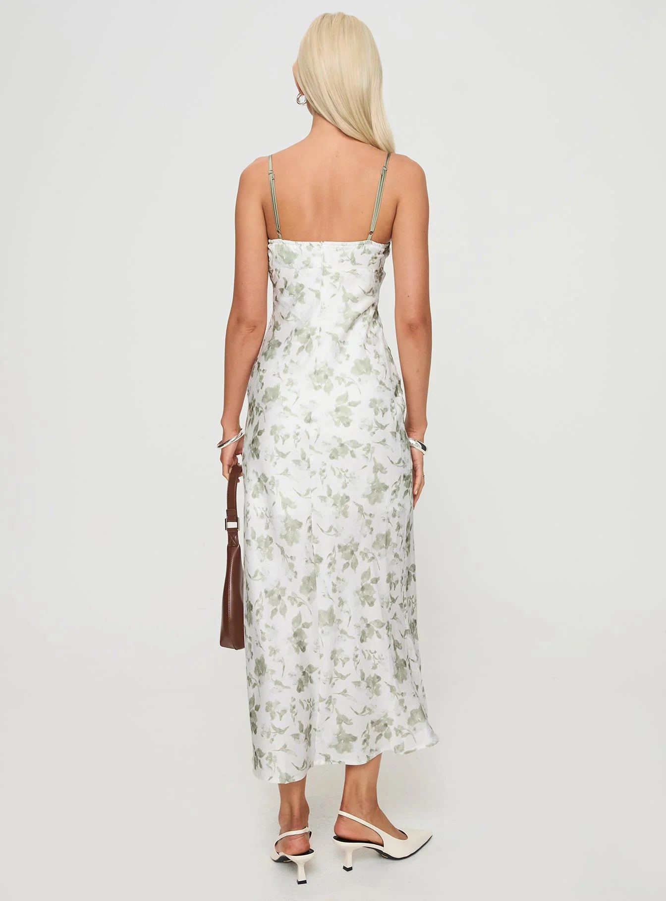 Elegant Flowy Square Neck Spaghetti Strap Open Back Midi Floral Print Prom Dress