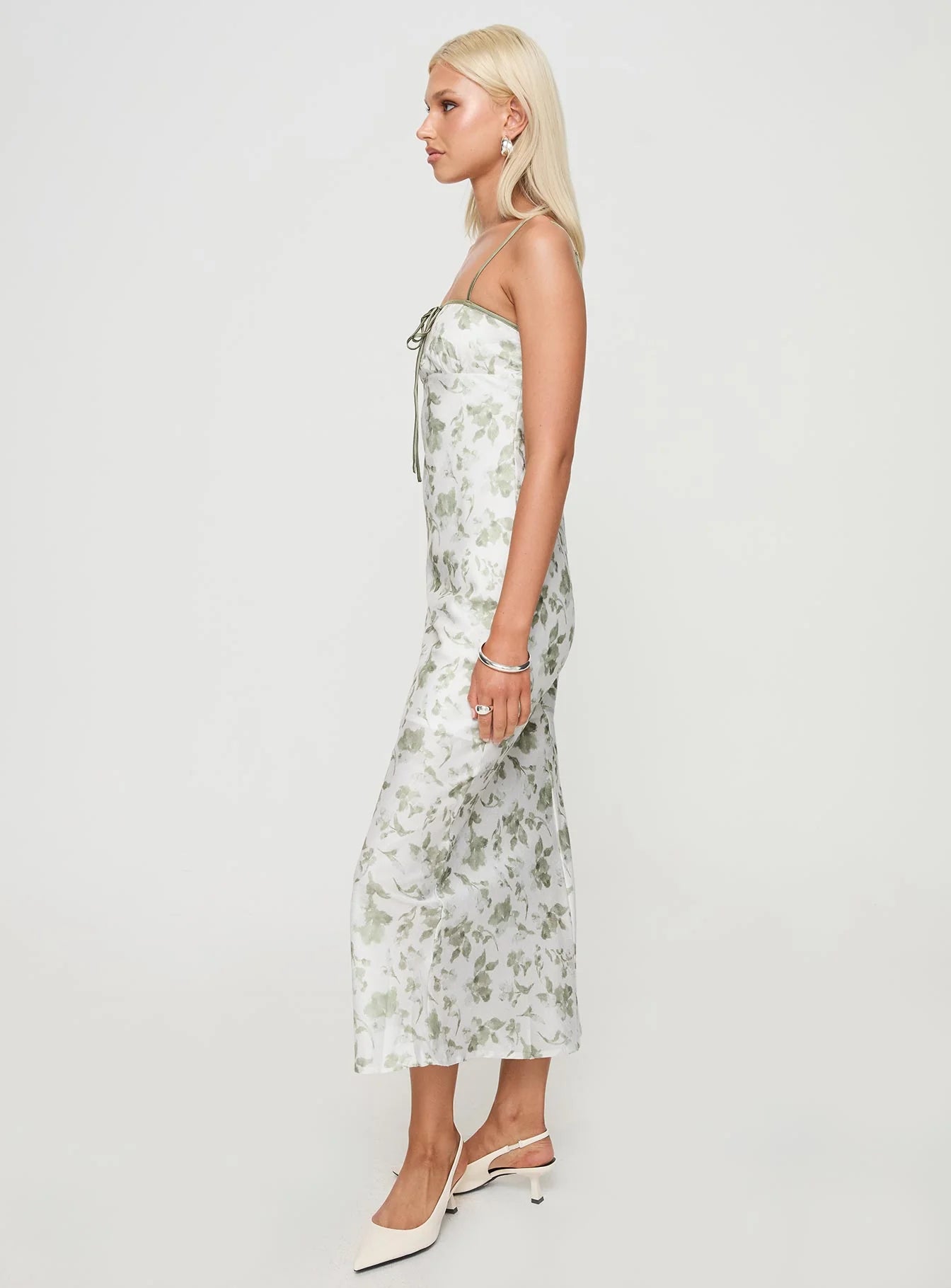 Elegant Flowy Square Neck Spaghetti Strap Open Back Midi Floral Print Prom Dress