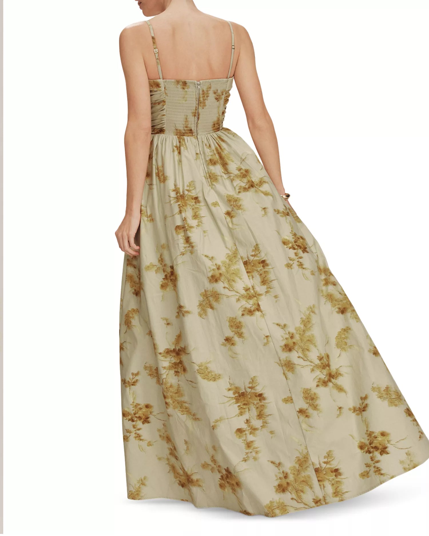 Elegant Flowy Strapless Square Neck Spaghetti Strap Smocked Back Ankle-Length Prom Dress