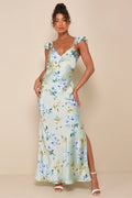 Sage Green Satin A-Line Floor-Length Evening Dress