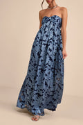 Blue Mesh A-Line Floor-Length Dress with Twisted Bodice
