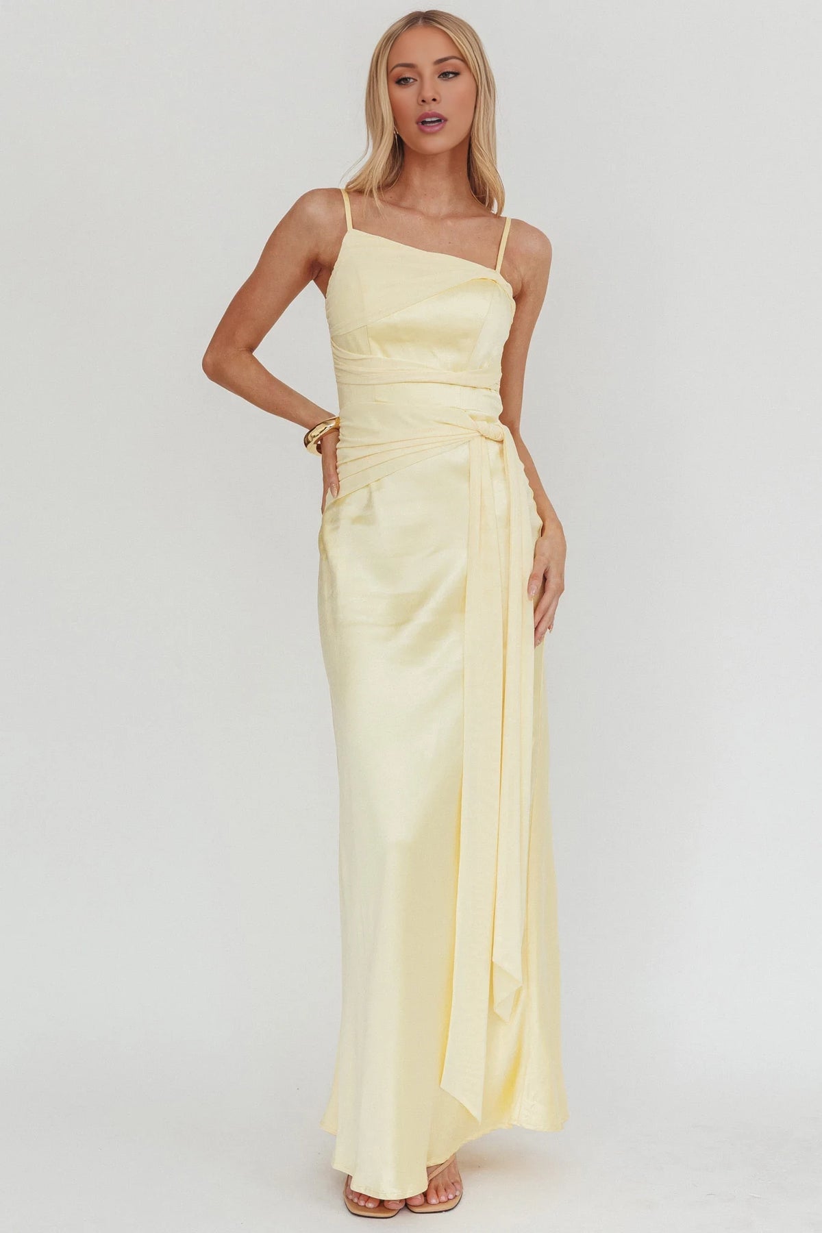 Butter Satin Floor-Length Bridesmaid Dress with Asymmetrical Neckline