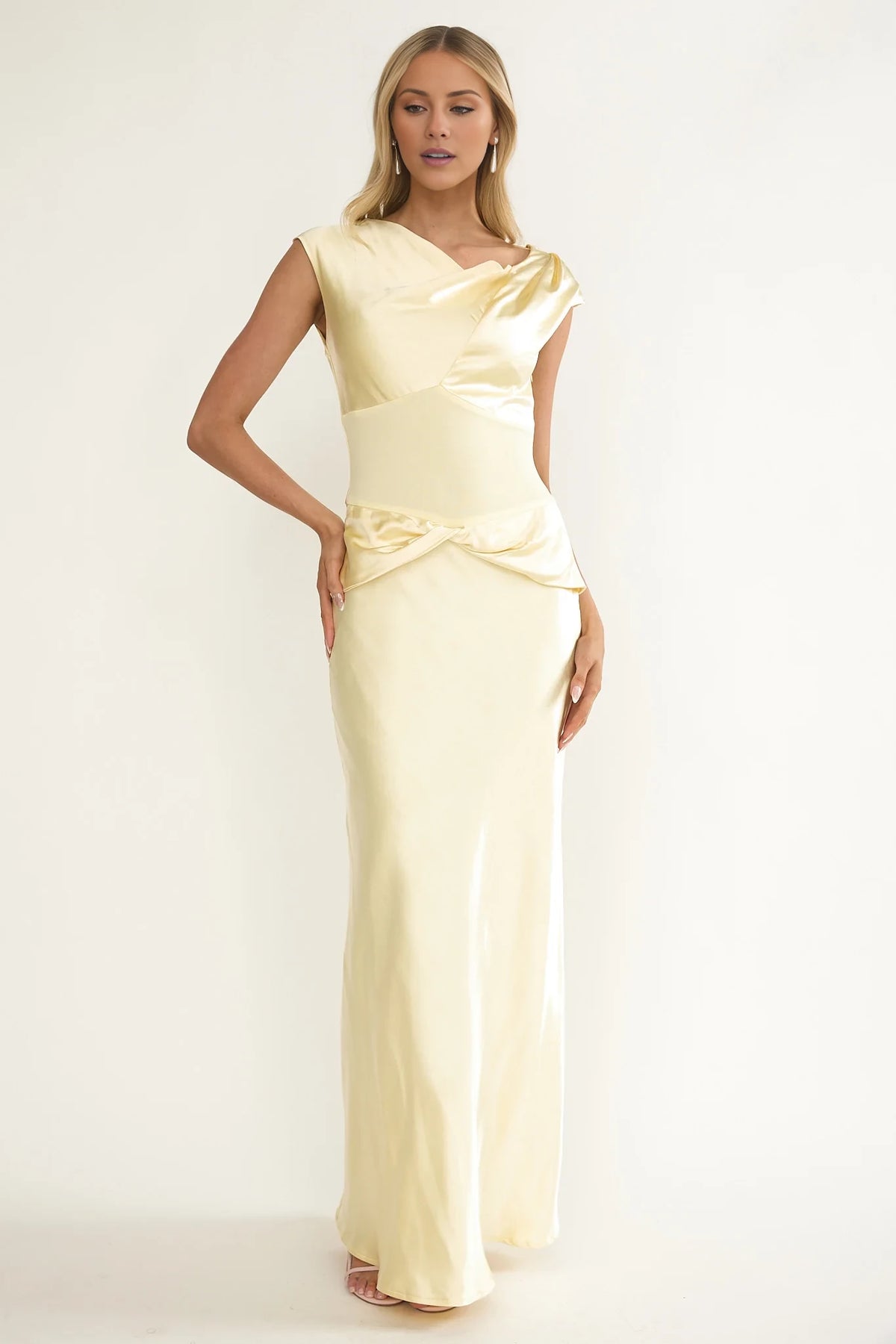Butter Satin Draped V-Neck Sheath/Column Floor-Length Evening Dress