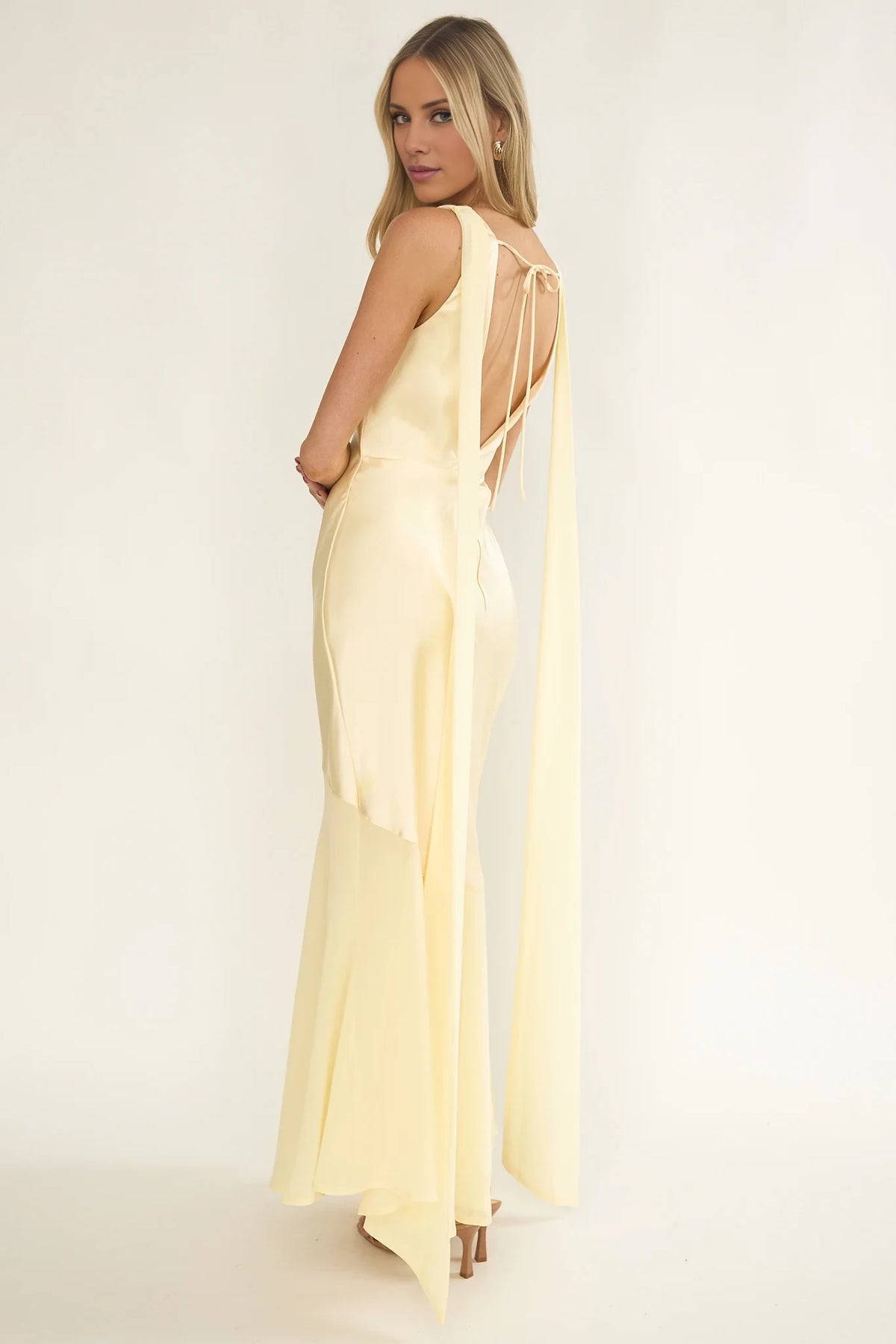 Butter Satin Sheath/column Floor-Length Gown with Integrated Side Cape