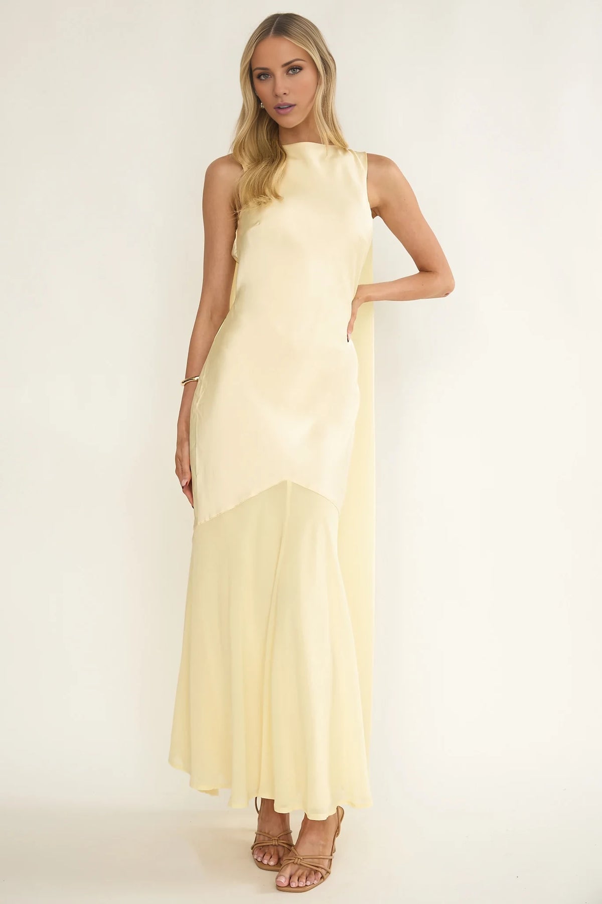 Butter Satin Sheath/column Floor-Length Gown with Integrated Side Cape