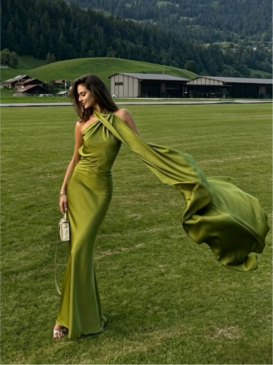 Elegant Mermaid Asymmetric One Shoulder Draped Sleeveless Open Back Floor Length Evening Dress