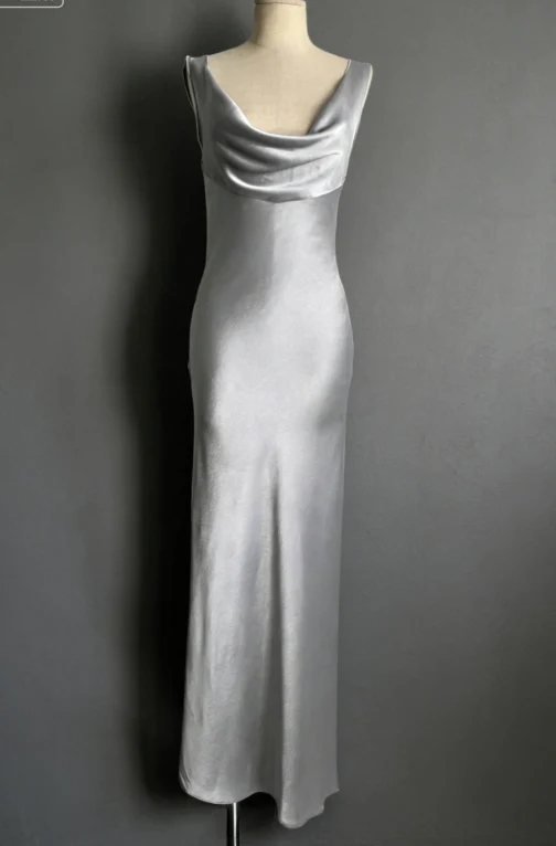Elegant Mermaid Cowl Neck Sleeveless Floor Length Satin Evening Dress