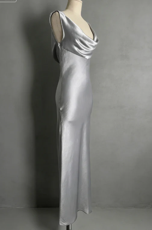 Elegant Mermaid Cowl Neck Sleeveless Floor Length Satin Evening Dress