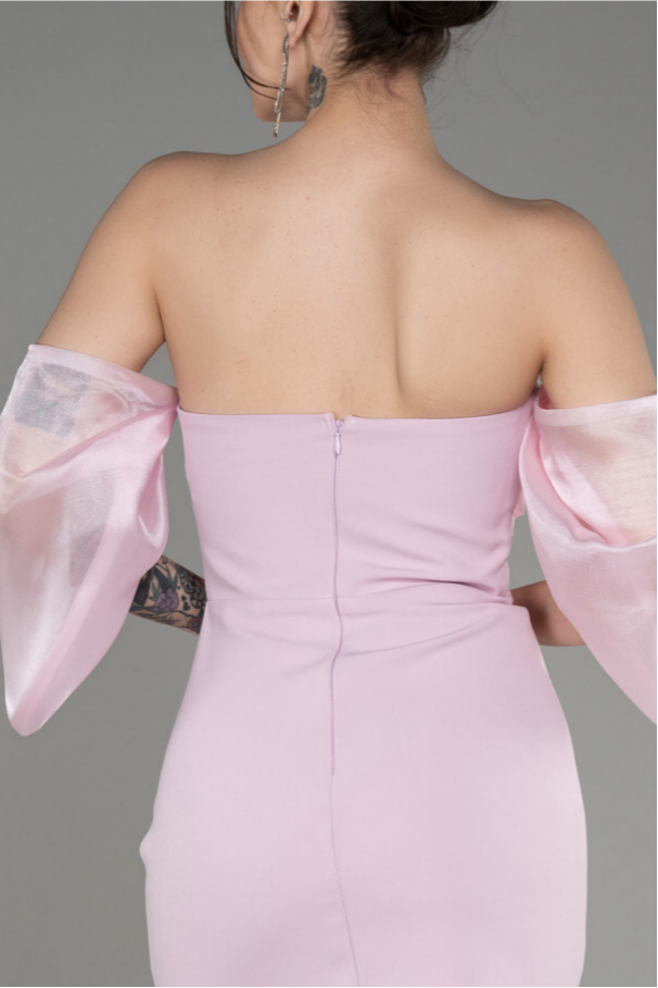 Elegant Mermaid Off Shoulder Organza Puff Sleeve Closed Back Floor Length Evening Dresses