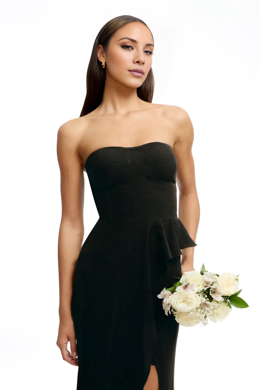 Elegant Mermaid Off the Shoulder Neck Sleeveless Strapless Peplum Slit Floor-Length Evening Dress