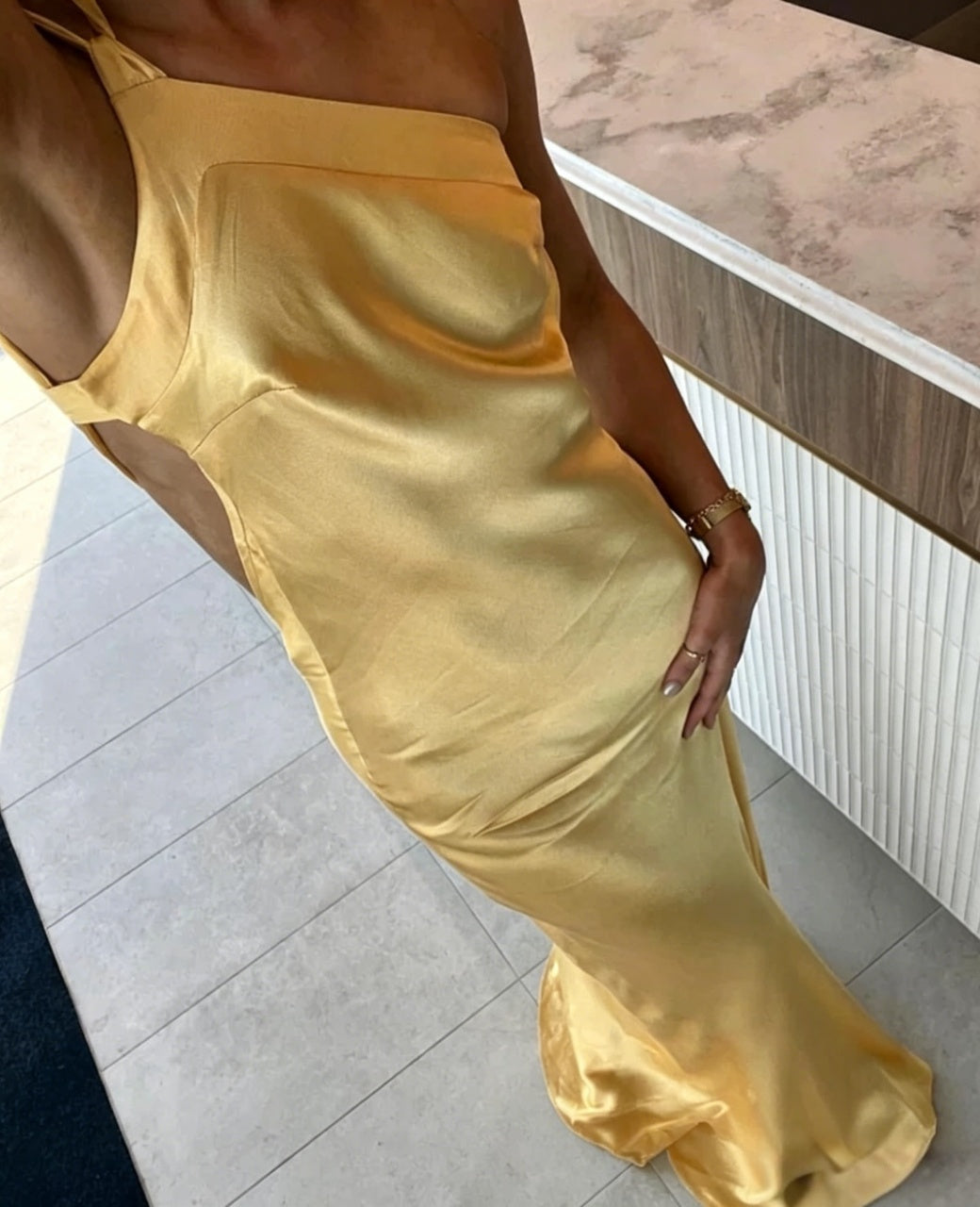Elegant Mermaid One Shoulder Sleeveless Open Back Floor Length Evening Dress