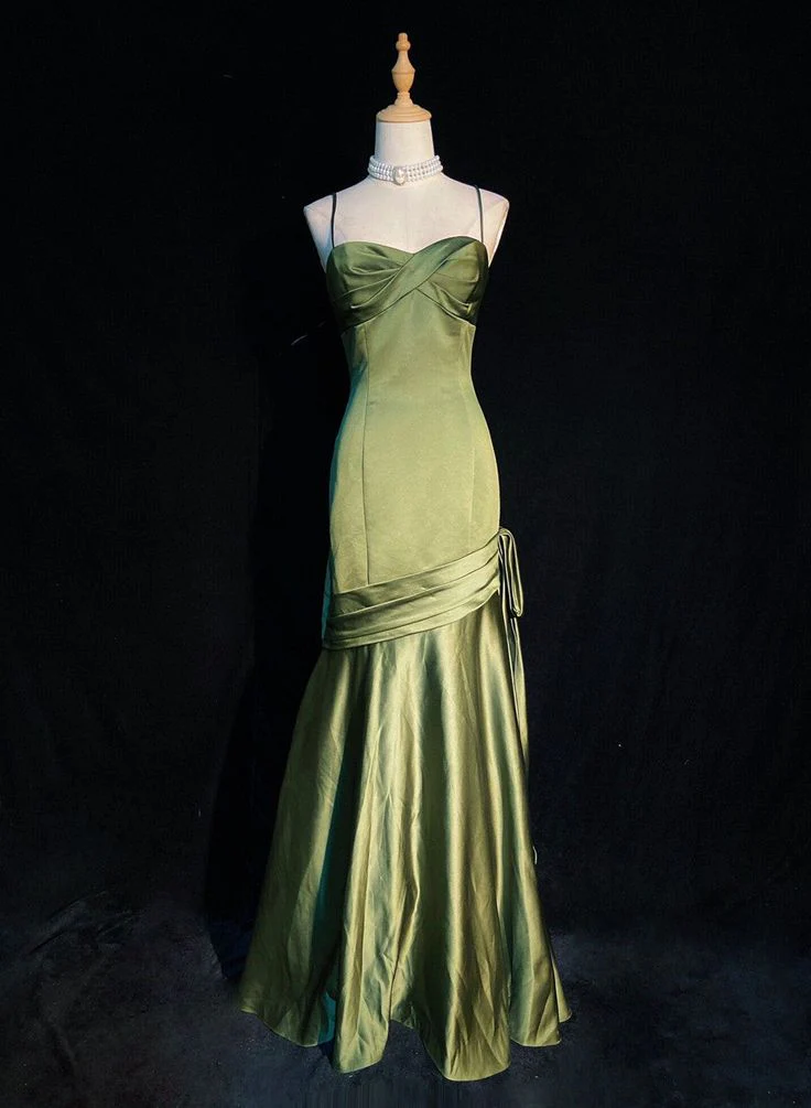 Elegant Mermaid Sweetheart Spaghetti-Straps Side Bow Floor-Length Satin Evening Dress