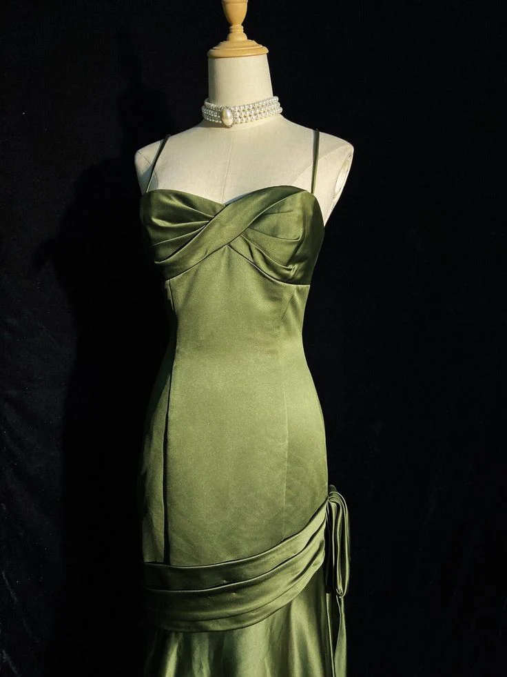 Elegant Mermaid Sweetheart Spaghetti-Straps Side Bow Floor-Length Satin Evening Dress
