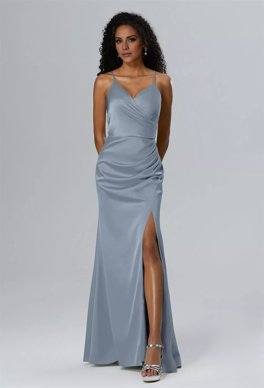 Elegant Mermaid V-Neck Sleeveless Side Slit Floor Length Bridesmaid Dress