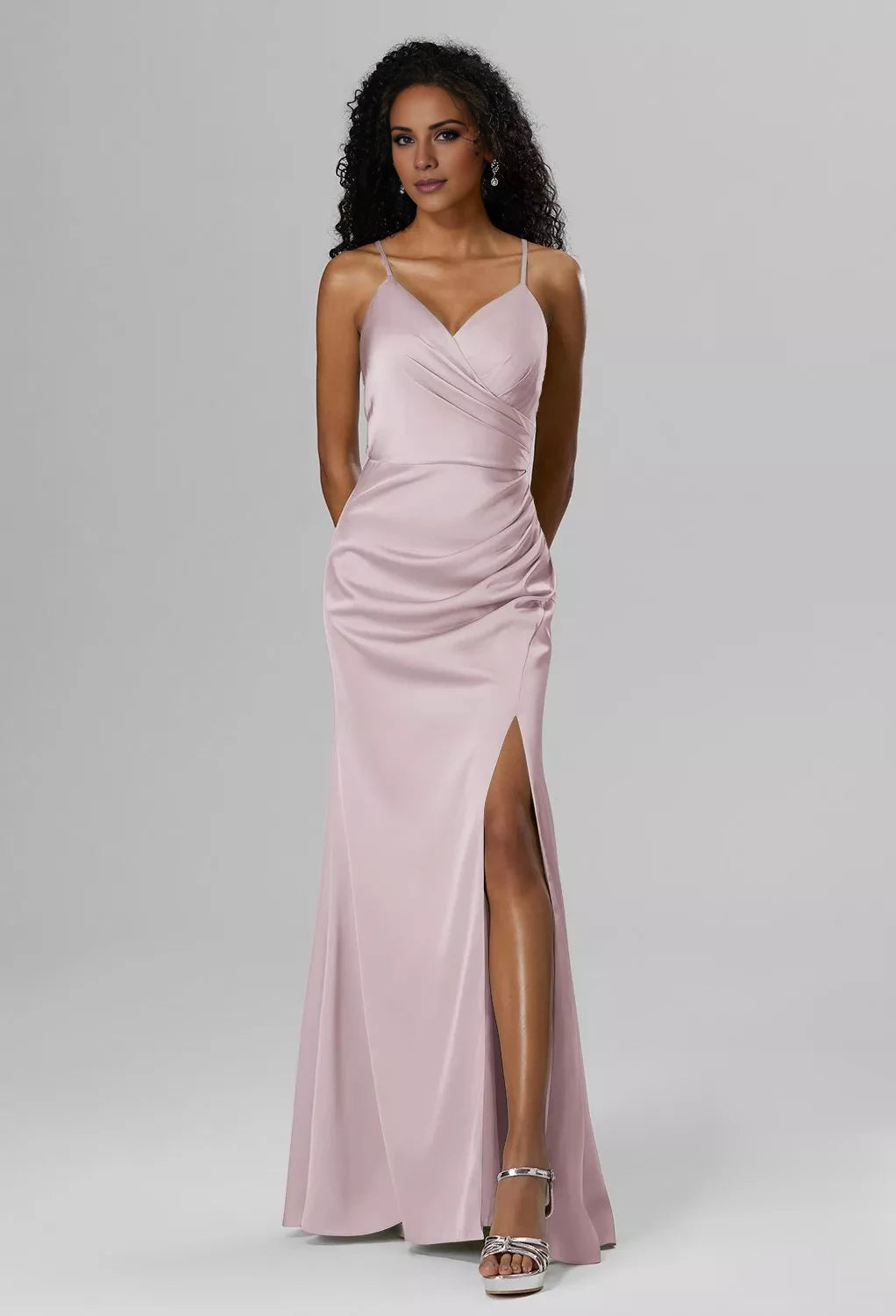Elegant Mermaid V-Neck Sleeveless Side Slit Floor Length Bridesmaid Dress
