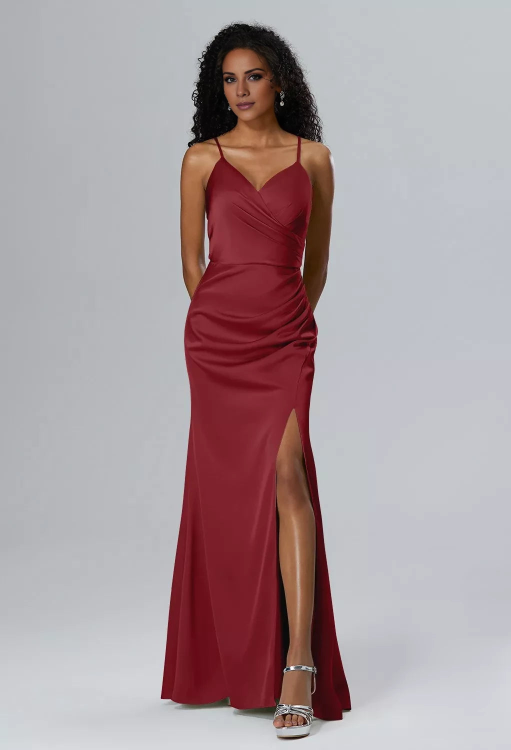 Elegant Mermaid V-Neck Sleeveless Side Slit Floor Length Bridesmaid Dress