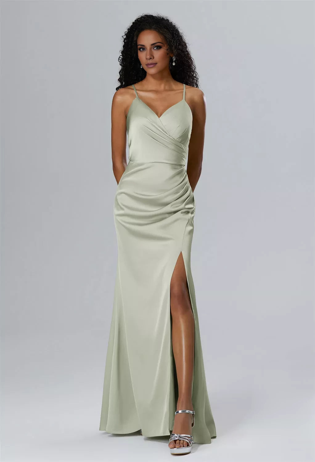Elegant Mermaid V-Neck Sleeveless Side Slit Floor Length Bridesmaid Dress