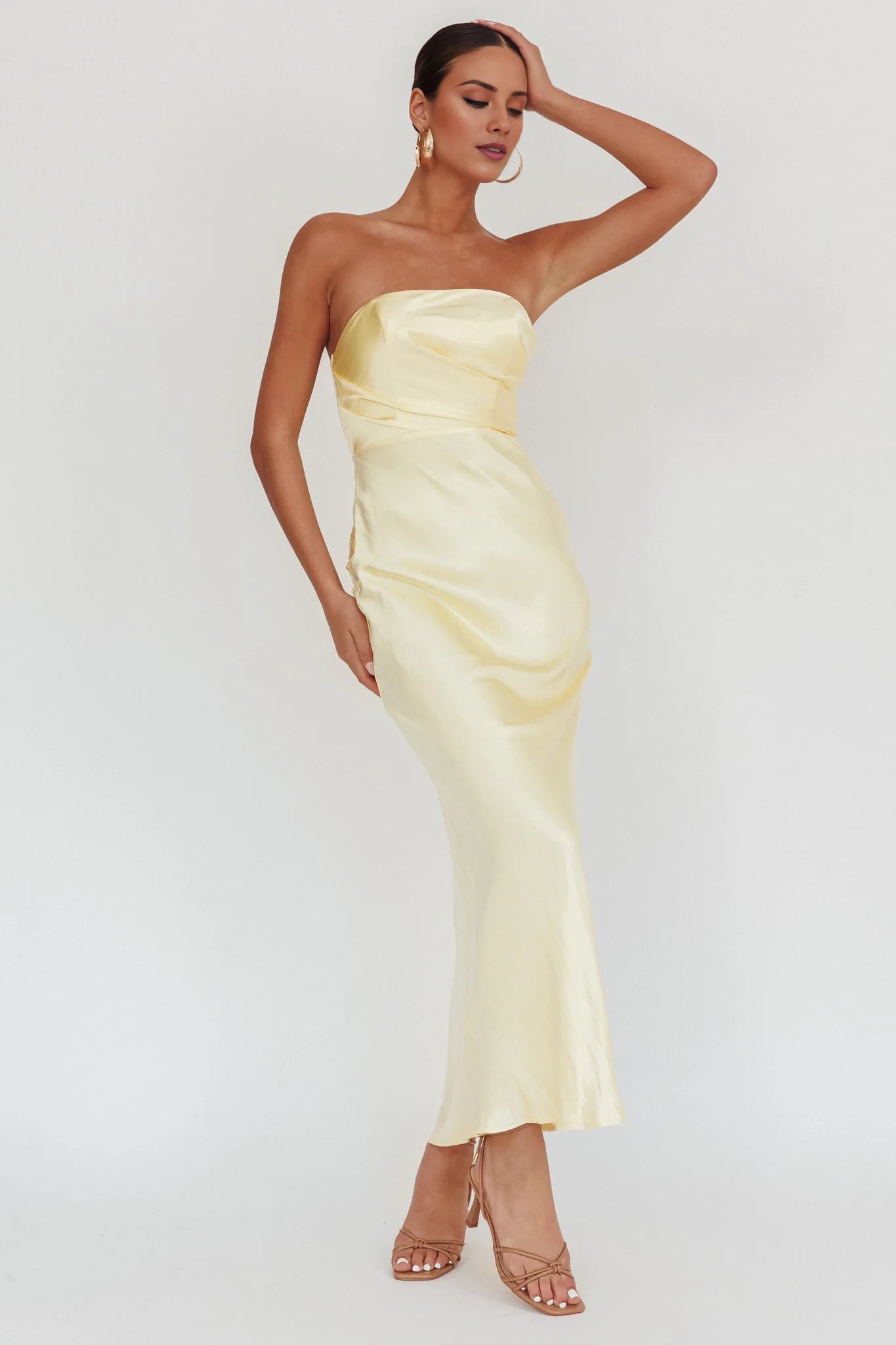Elegant Off Shoulder Neck Sleeveless Strapless Satin Fitted Mermaid Backless Floor-Length Prom Dress