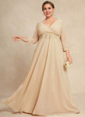 Jimiss A-Line Floor-Length Chiffon Bridesmaid Dress - Champagne V-Neck with Pleated Bodice & Lace Trim