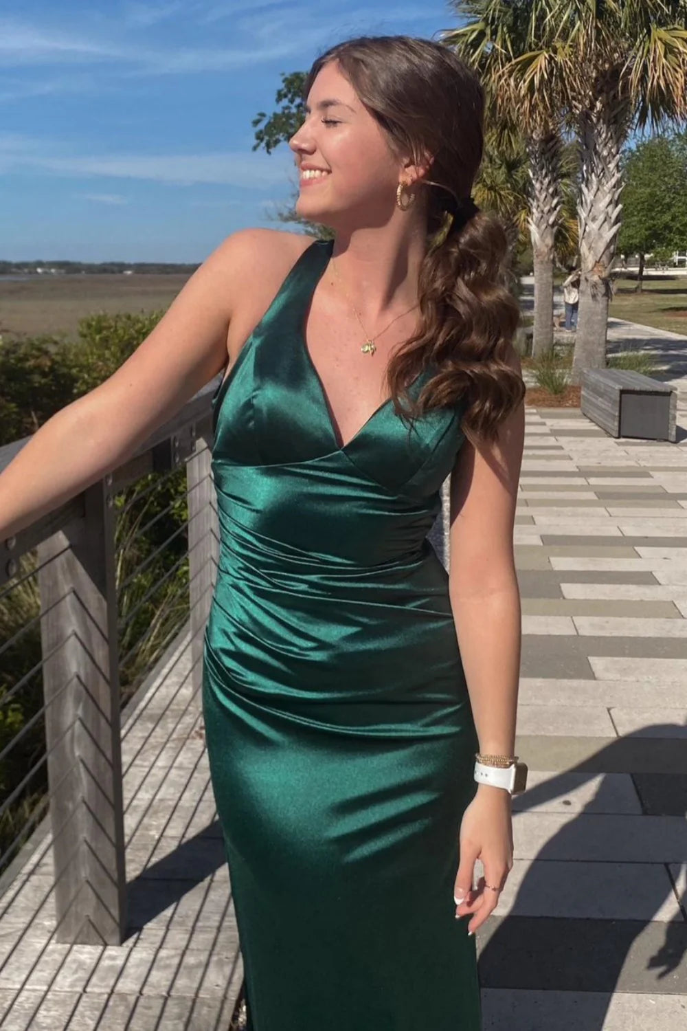 Elegant Satin Mermaid Halter-Neck Lace-Up Floor Length Evening Dress