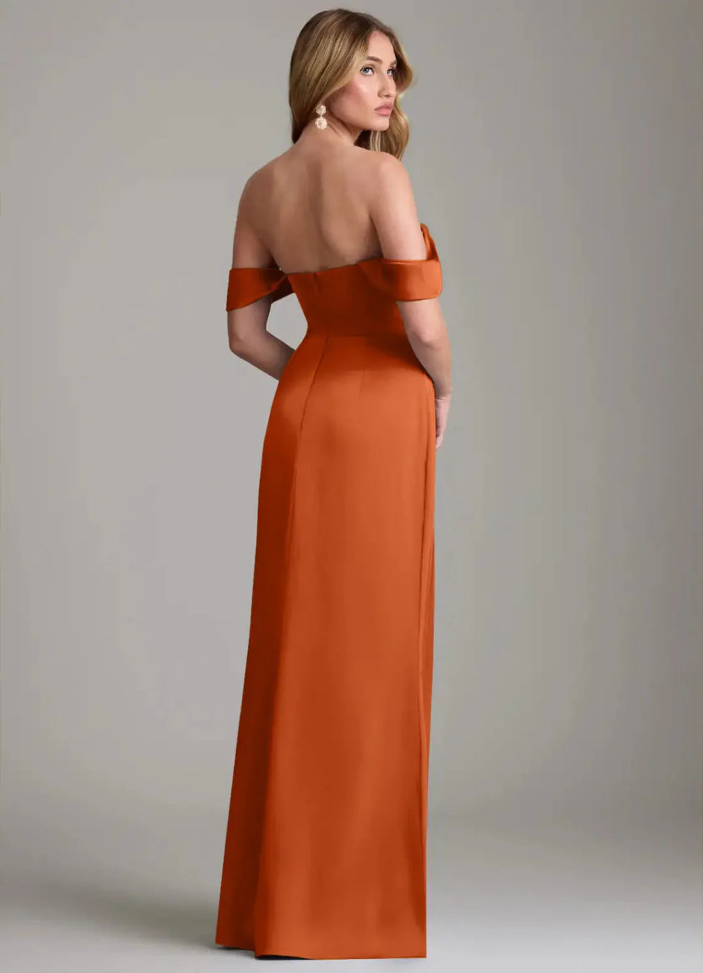 Terracotta Satin Sheath/column Off-the-Shoulder Sweetheart Floor-Length Bridesmaid & Wedding Guest Dress