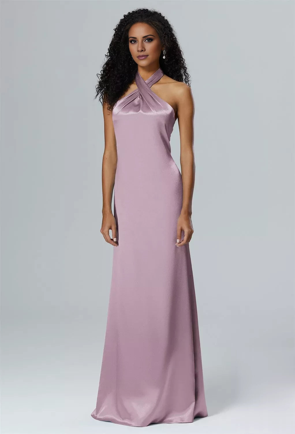 Elegant Sheath/Column Halter Neck Sleeveless Back Zip Floor-Length Bridesmaid Dress