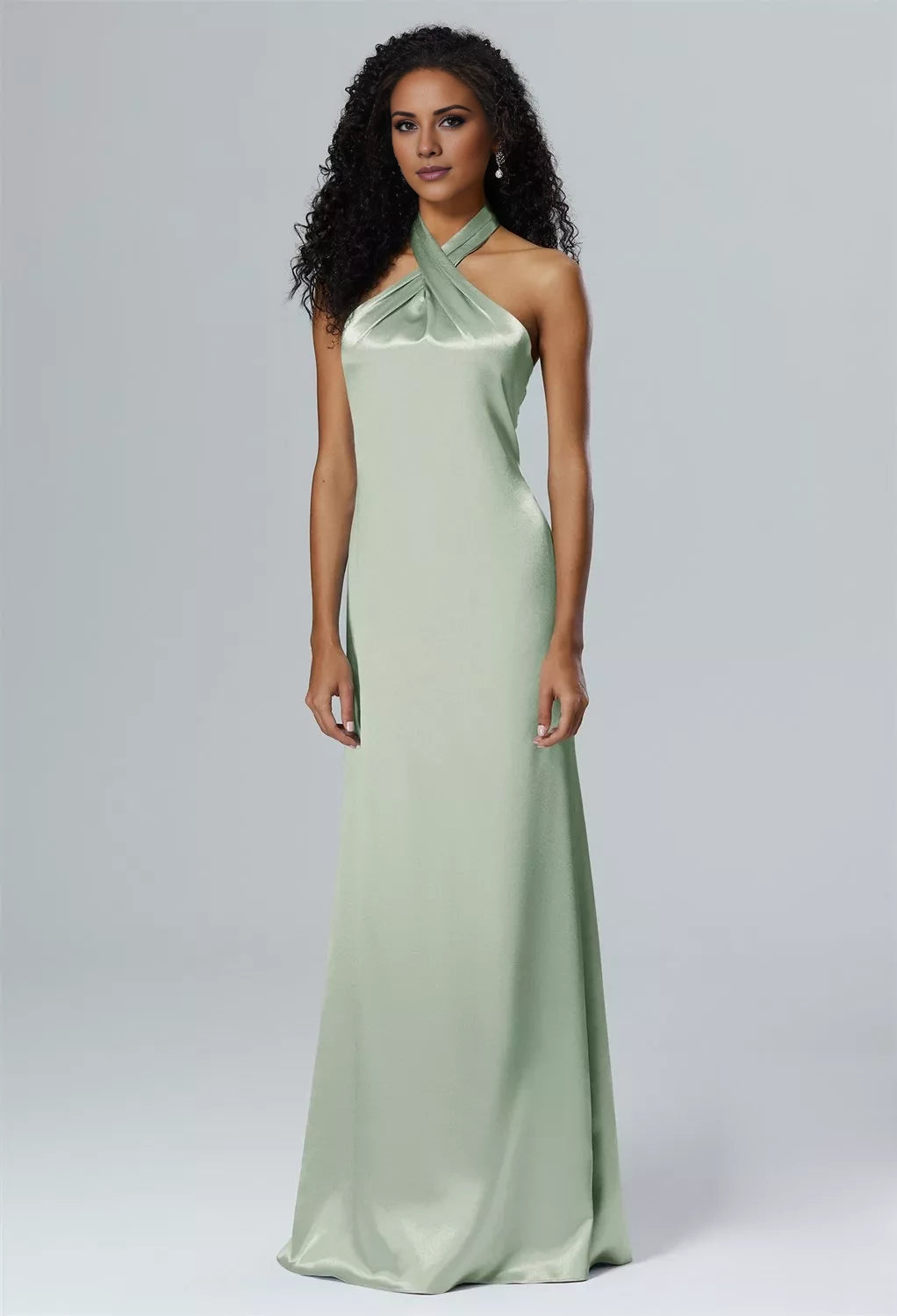 Elegant Sheath/Column Halter Neck Sleeveless Back Zip Floor-Length Bridesmaid Dress