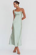 Mint Green Satin One Shoulder Ankle-Length Bridesmaid Dress