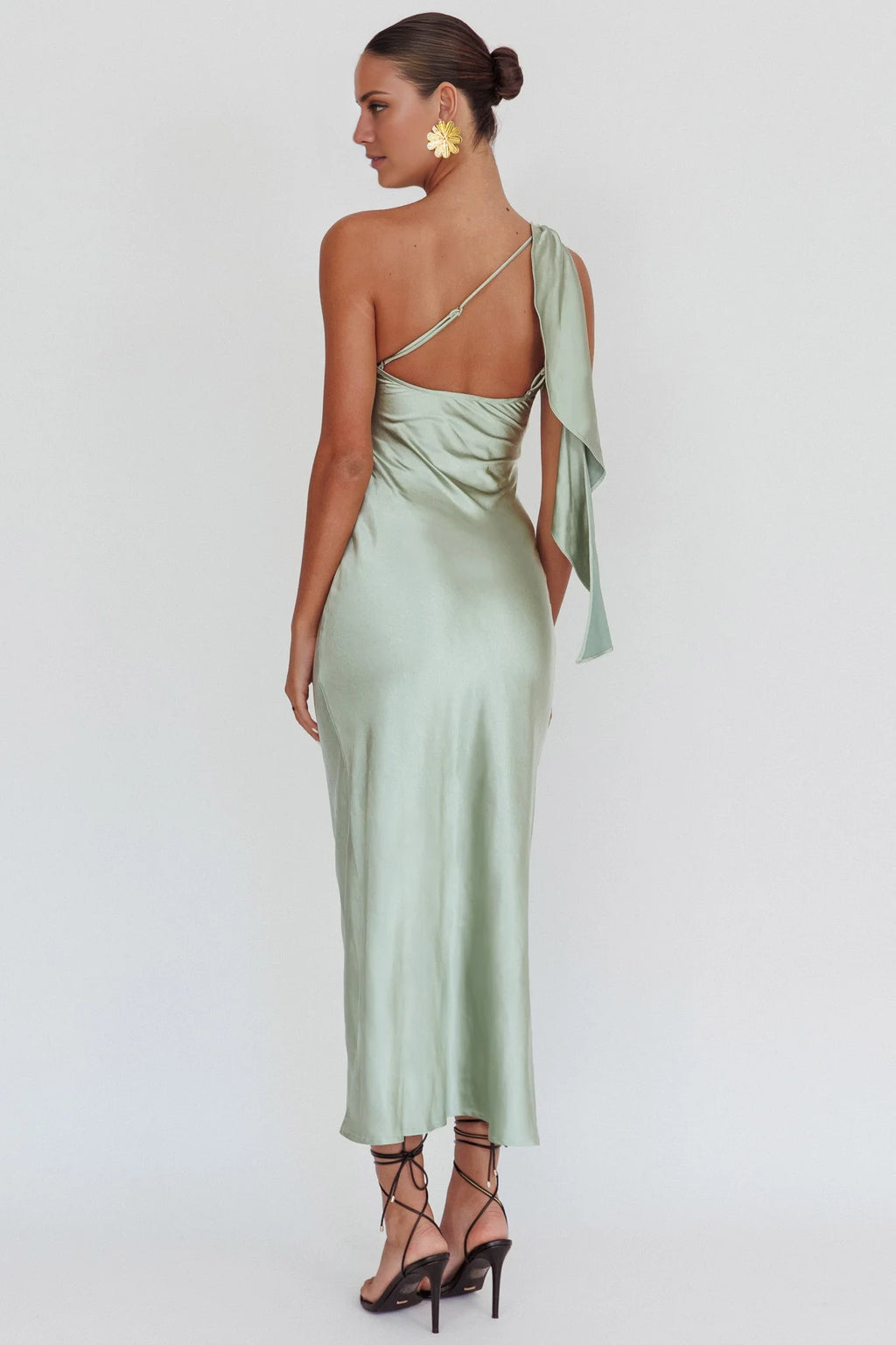 Mint Green Satin One Shoulder Ankle-Length Bridesmaid Dress