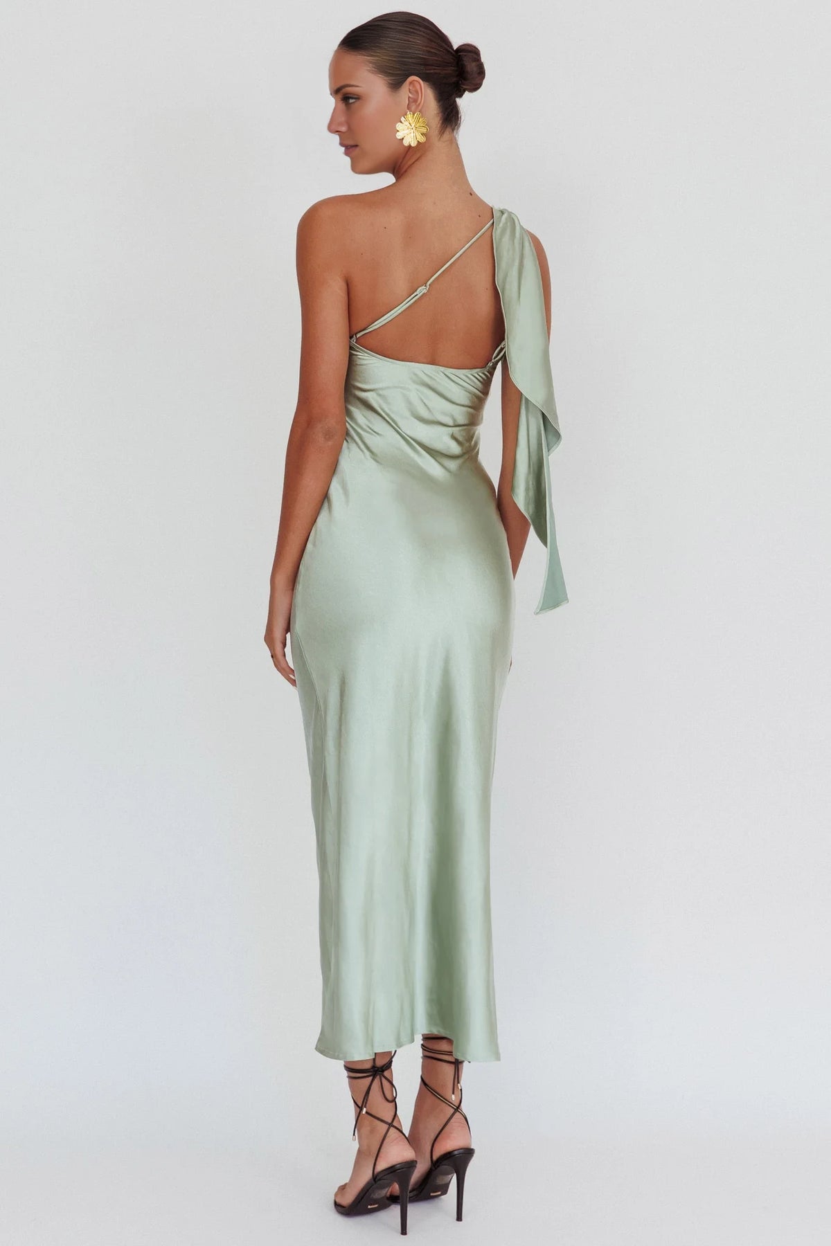 Mint Green Satin One Shoulder Ankle-Length Bridesmaid Dress