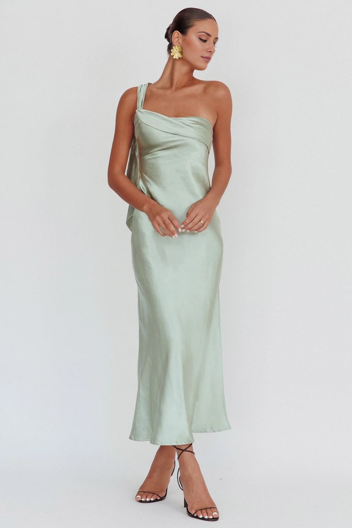Mint Green Satin One Shoulder Ankle-Length Bridesmaid Dress