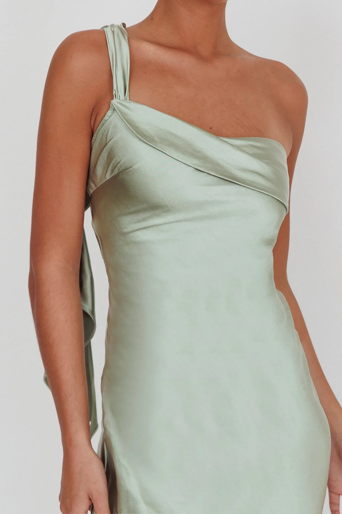 Mint Green Satin One Shoulder Ankle-Length Bridesmaid Dress