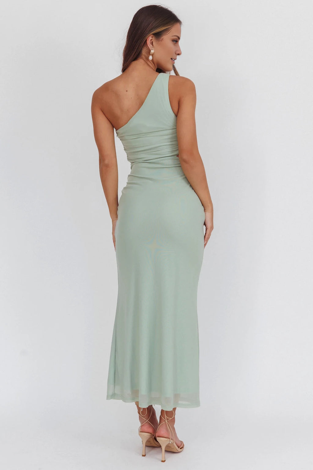 Sage Green One Shoulder Crepe Floor-Length Bridesmaid Dress