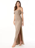 Mocha Chiffon Off-the-Shoulder Ruffle Floor-Length Sheath Bridesmaid Dress