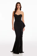 Black Crepe Mermaid Floor-Length Dress with Sweetheart Neckline & Cascading Ruffle