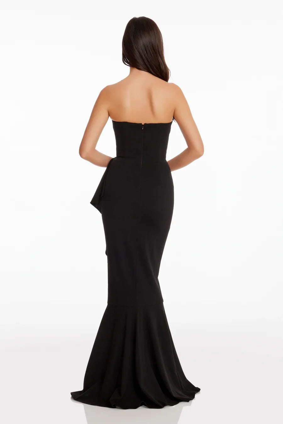 Black Crepe Mermaid Floor-Length Dress with Sweetheart Neckline & Cascading Ruffle