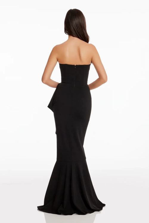 Black Crepe Mermaid Floor-Length Dress with Sweetheart Neckline & Cascading Ruffle