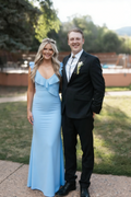 Sky Blue Crepe Sheath/column Floor-Length Bridesmaid Dress with Ruffled V-Neck