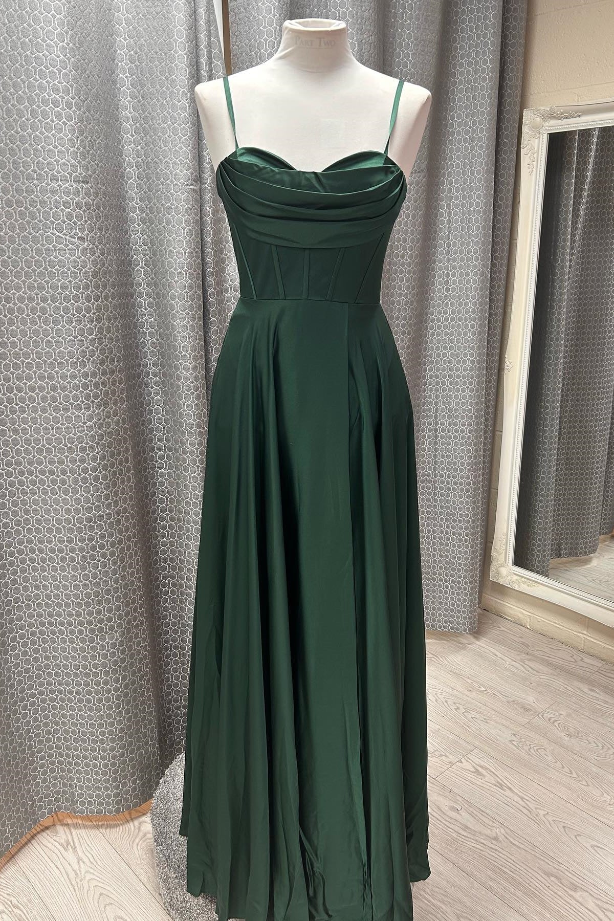 Forest Green Satin A-Line Floor-Length Bridesmaid & Prom Dress