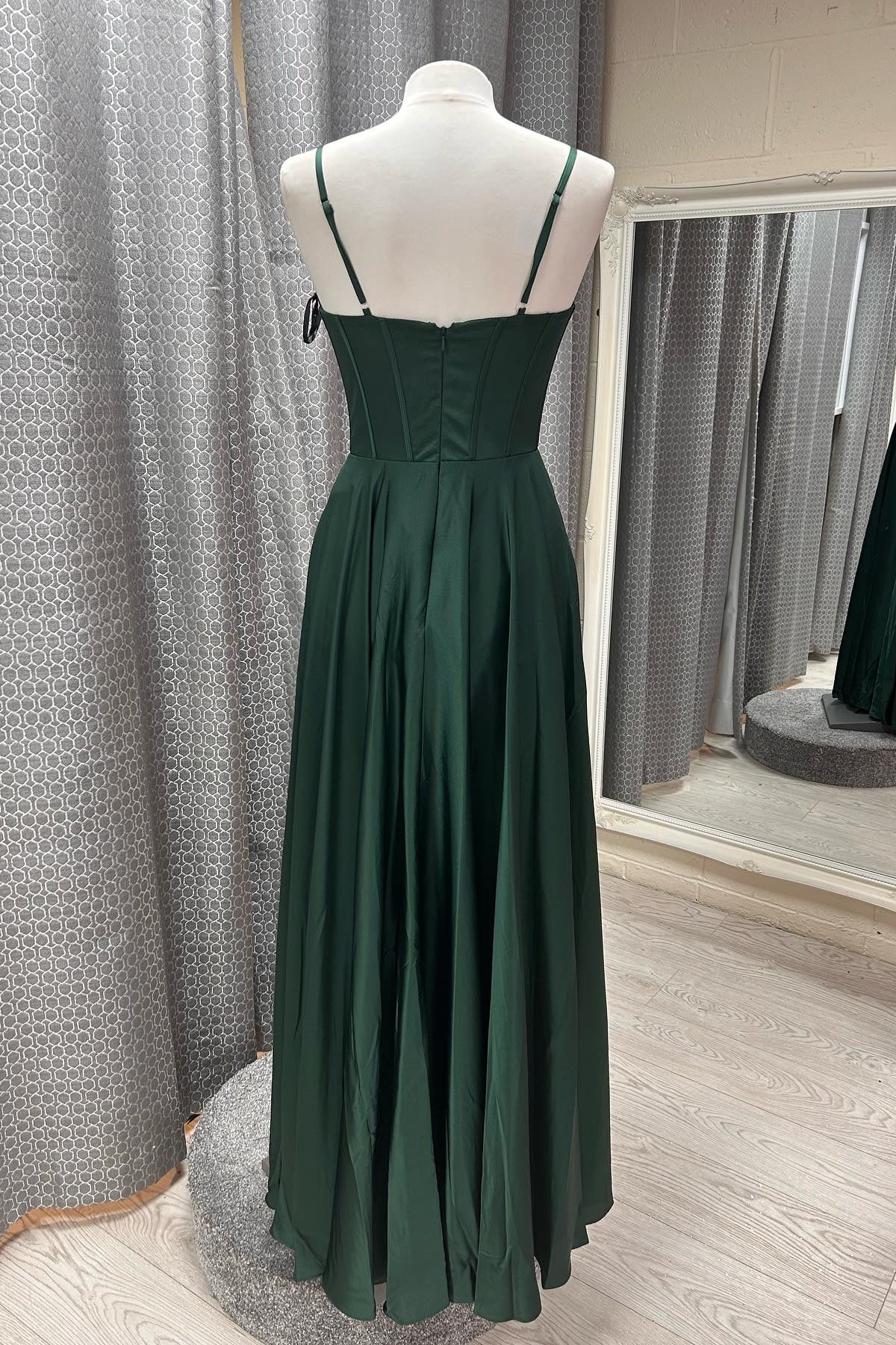 Forest Green Satin A-Line Floor-Length Bridesmaid & Prom Dress